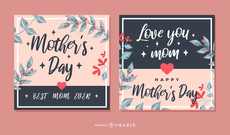 Conjunto de tarjeta de felicitación cuadrada del día de la madre Conjunto de tarjeta de felicitación cuadrada del día de la madre