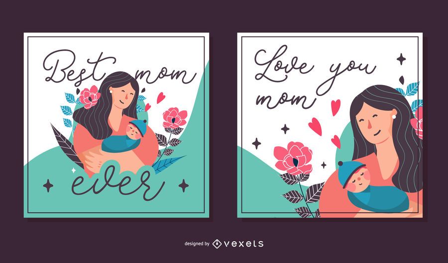 Paquete de tarjetas cuadradas del día de la madre Paquete de tarjetas cuadradas del día de la madre