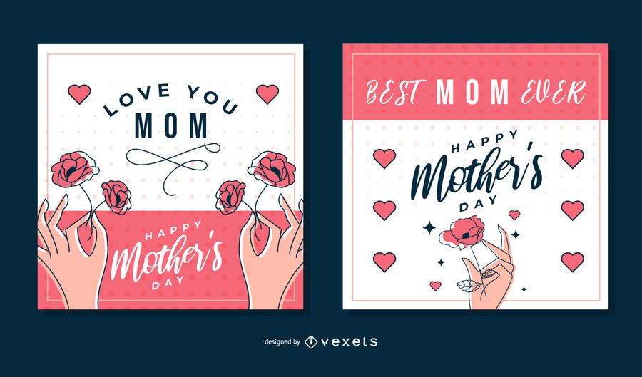Paquete de tarjetas de felicitación cuadradas del día de la madre Paquete de tarjetas de felicitación cuadradas del día de la madre
