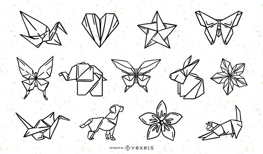 Paquete de diseño de trazos de Origami Nature Elements Paquete de diseño de trazos de Origami Nature Elements