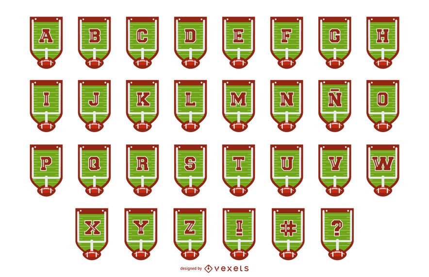 Paquete de letras de la bandera del alfabeto de fútbol Paquete de letras de la bandera del alfabeto de fútbol