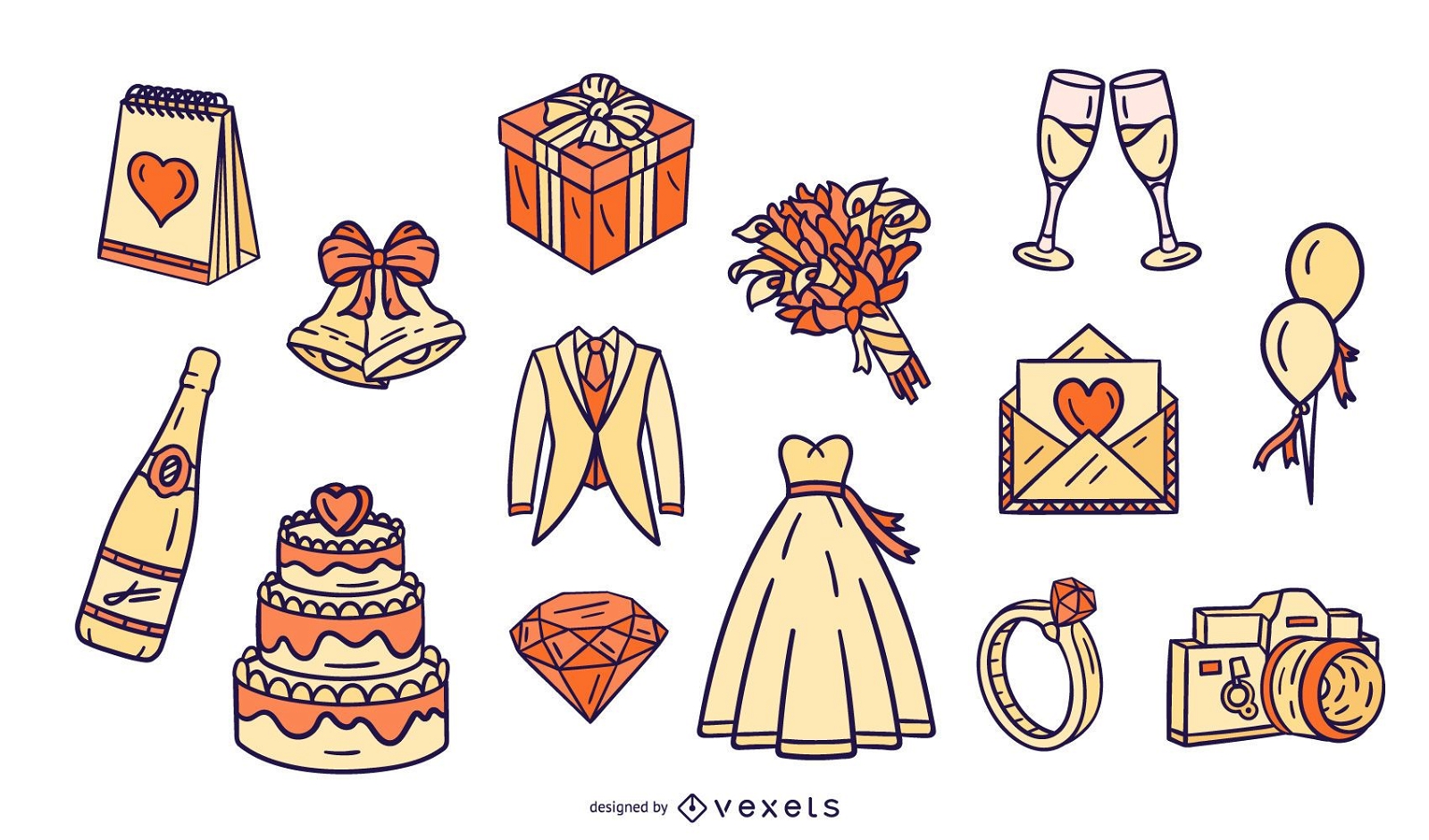 Pacote de design de elementos ilustrados de casamento