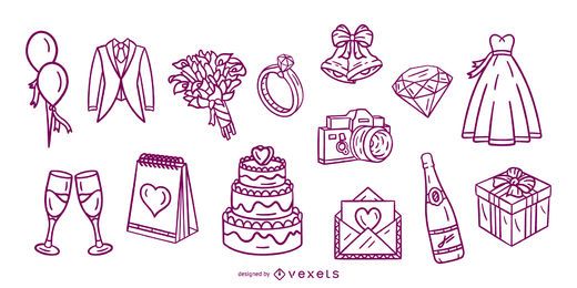 Pacote de elementos de traços desenhados à mão para casamento