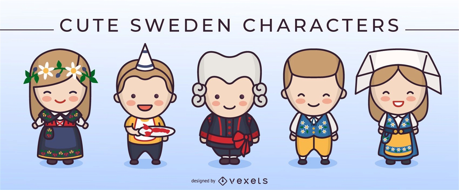 Lindo paquete de personajes de dibujos animados de Suecia