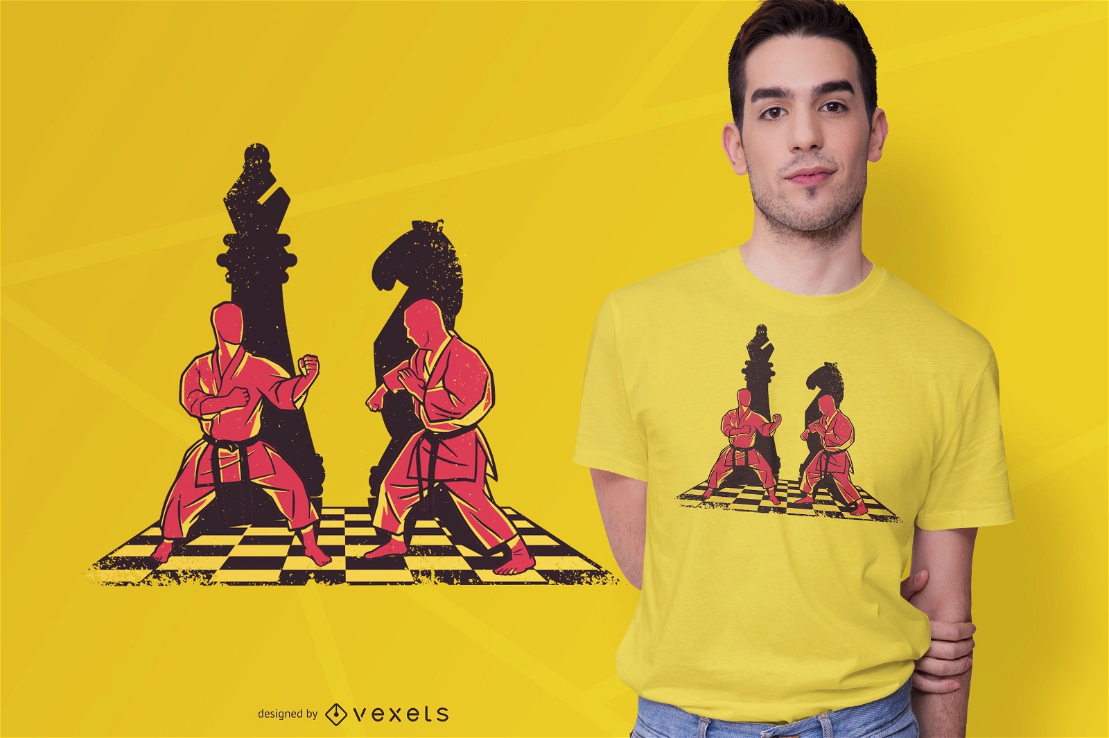 Diseño de camiseta de piezas de ajedrez de artista marcial