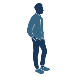Junge Mann stehend Profil blau duotone PNG-Design