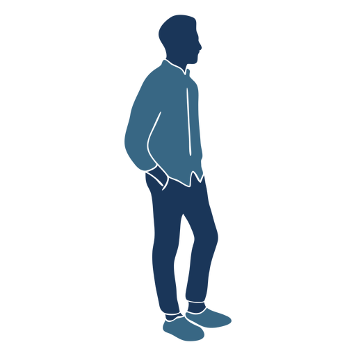 Boy man standing profile blue duotone PNG Design