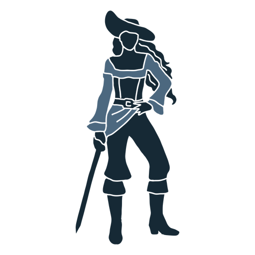Weiblicher Pirat stehend der Schwert blauer Duotone aufwirft PNG-Design