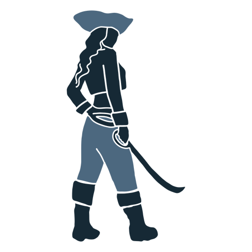 Female pirate sword backside blue duotone - Transparent PNG & SVG
