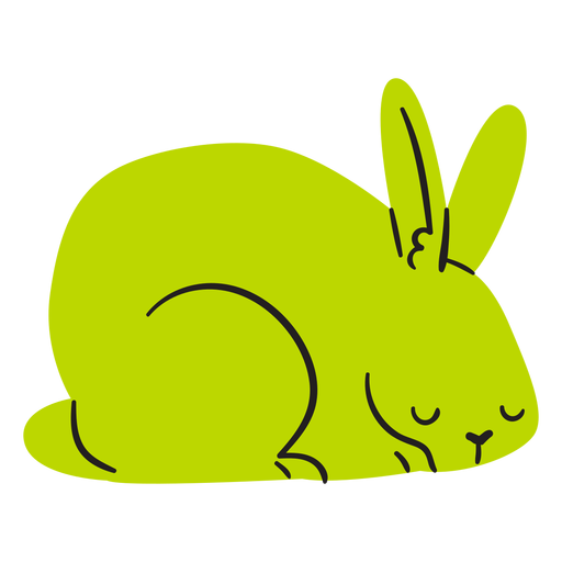 Flat sleeping green rabbit PNG Design