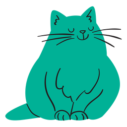 Plano sonriente gato verde sentado Diseño PNG