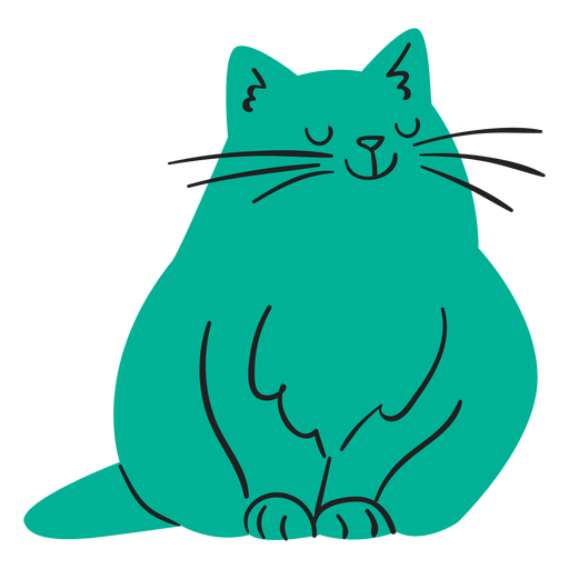 Gato plano sorridente verde sentado Desenho PNG