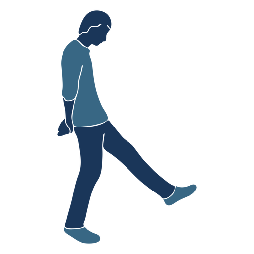 Man boy lazy walking profile blue duotone PNG Design