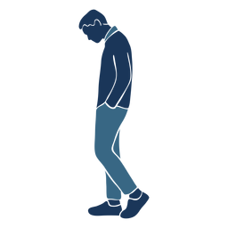 Hombre triste caminar perfil azul duotono Diseño PNG