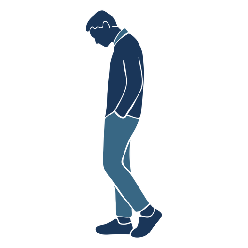 Homem triste andar perfil azul duotone Desenho PNG