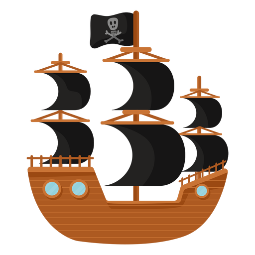 Flache Illustration des schwarzen Segels des Piratenschiffs PNG-Design