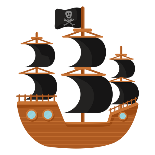 Ilustração plana do navio pirata vela preta Desenho PNG