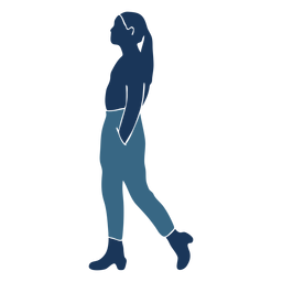 Mulher com rabo de cavalo andando de perfil azul duotônico Desenho PNG