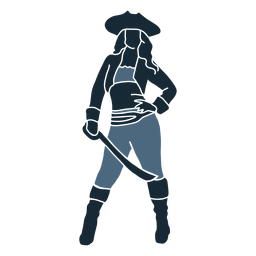 Posando feminino pirata espada azul duotone Desenho PNG