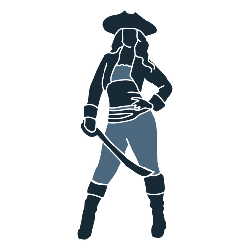 Posing female pirate sword blue duotone PNG Design