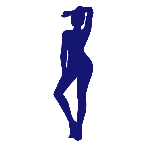 Garota sexy com braço na testa em pé silhueta azul Desenho PNG