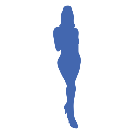Sexy girl front view high heels silhouette blue PNG Design