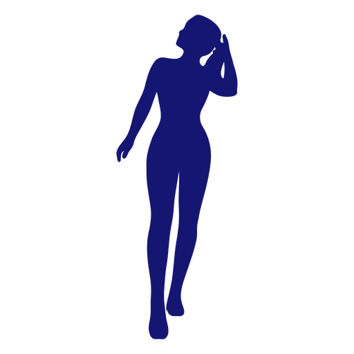 Sexy girl front view pony tail touching silhouette blue