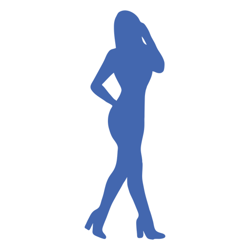 Garota sexy de salto alto caminhando silhueta azul