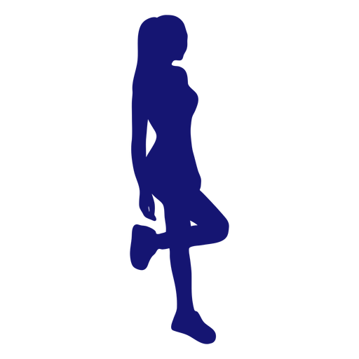 Sexy girl standing leaning silhouette blue PNG Design