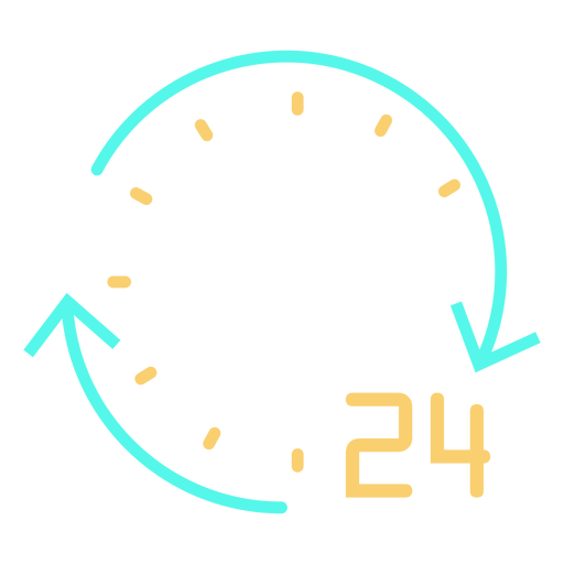 Simple circular arrows number 24 clock stroke cyan orange PNG Design