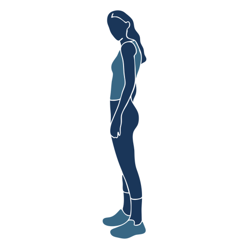 Skinny girl standing profile blue duotone