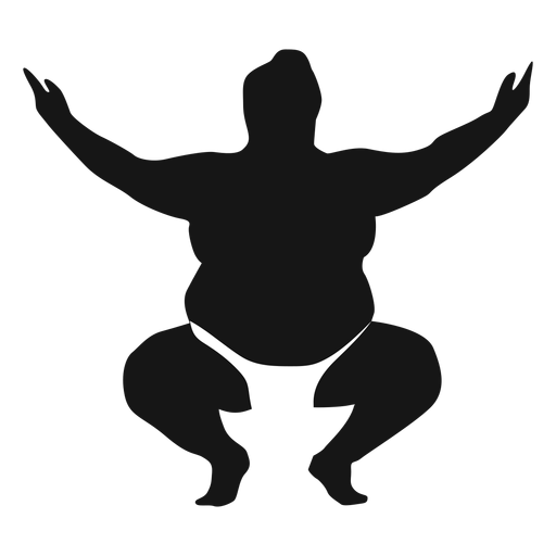 Silueta de luchador de sumo en cuclillas con los brazos