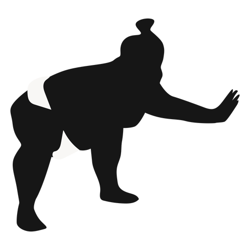 Squatting pushing sumo wrestler silhouette PNG Design