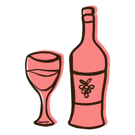 Dibujado a mano botella de vino copa Diseño PNG