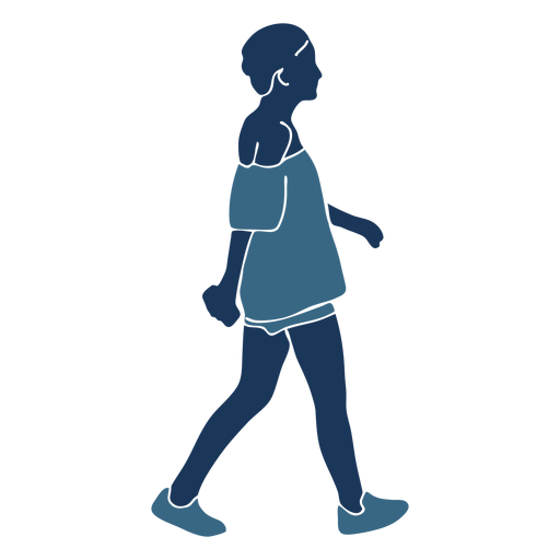 Woman girl walking shorts profile blue duotone PNG Design