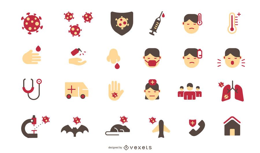 Paquete de iconos de diseño plano de coronavirus Paquete de iconos de diseño plano de coronavirus