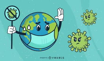 Desenhos animados do Planet Earth Coronavirus