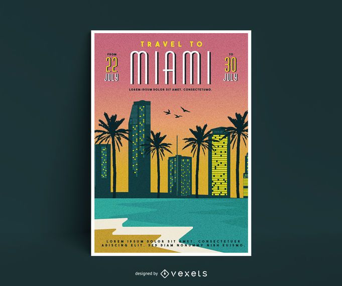 Plantilla de póster de viaje a miami Plantilla de póster de viaje a miami