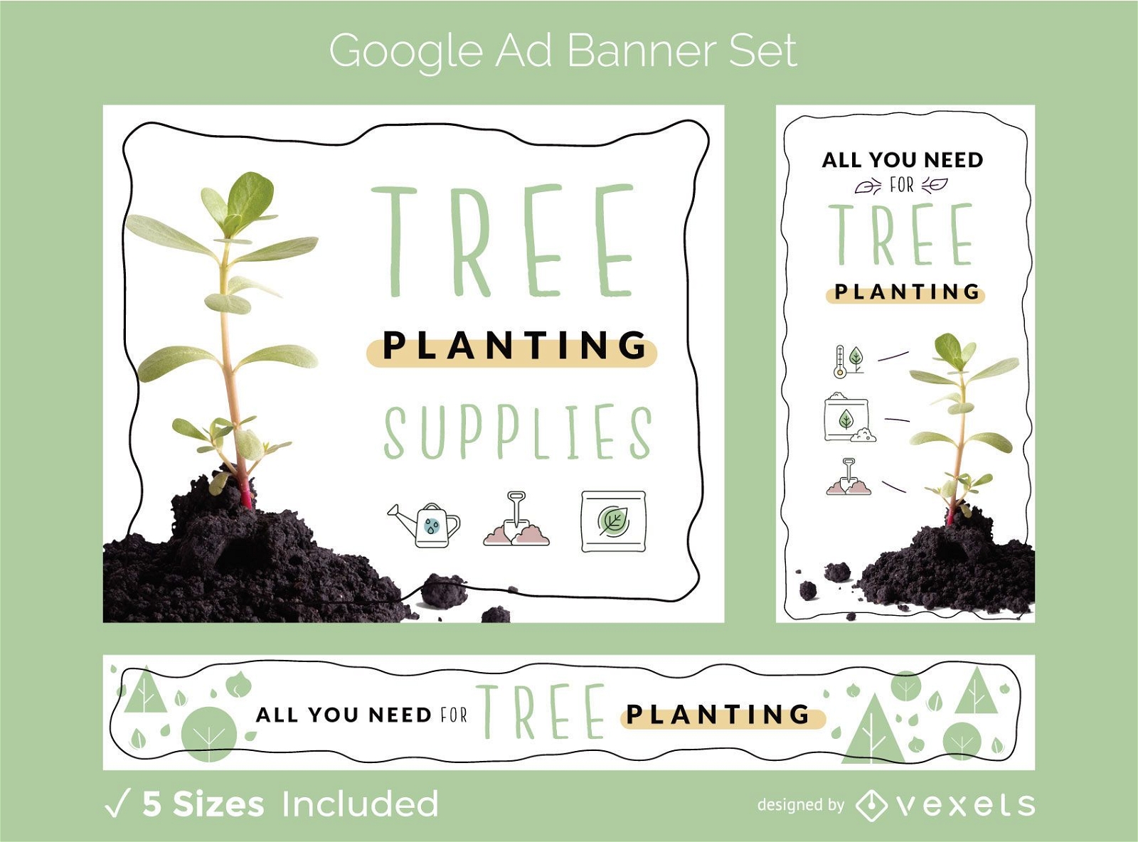 Conjunto de banners de anúncios de plantio de árvores
