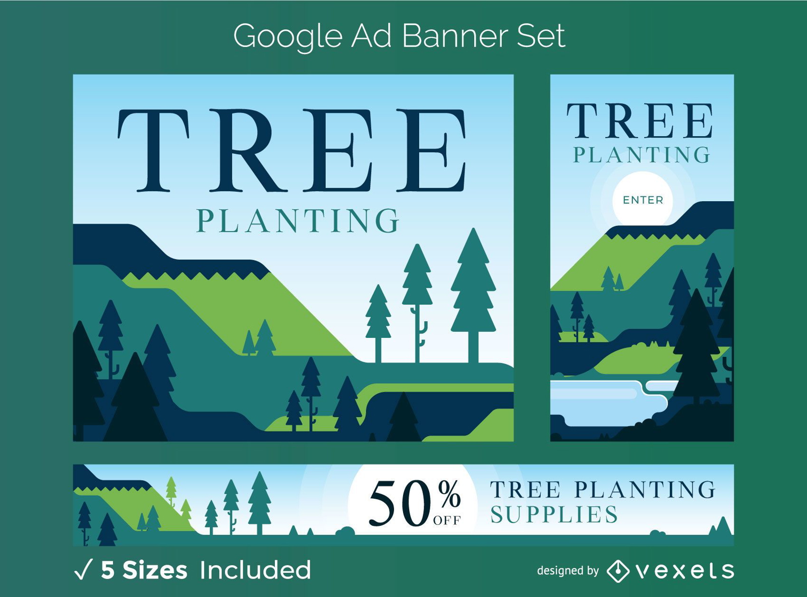 Conjunto de banners de an?ncios do Google para planta??o de ?rvores