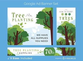 Conjunto de banners de anúncios de plantio de árvores