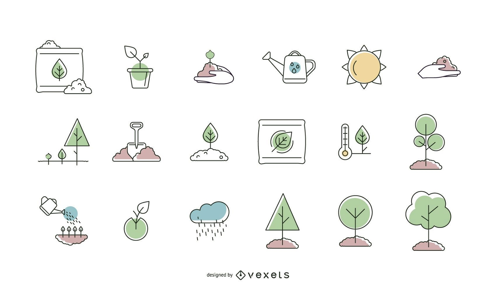 Tree planting icon line collection