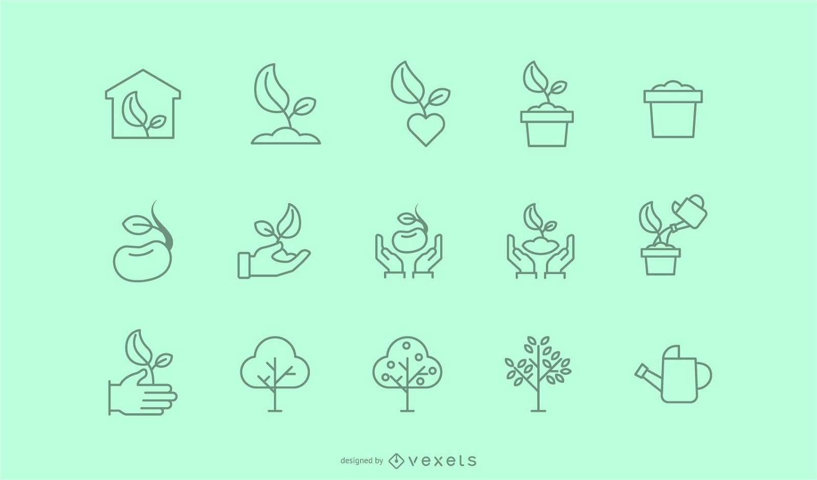 Tree planting stroke icon collection