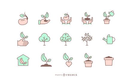 Colección de iconos de plantación de árboles