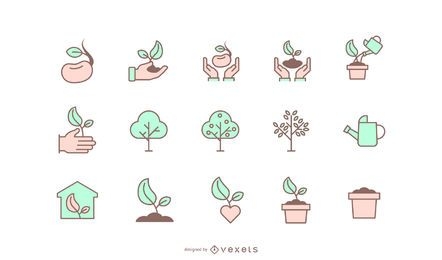 Tree planting icon collection