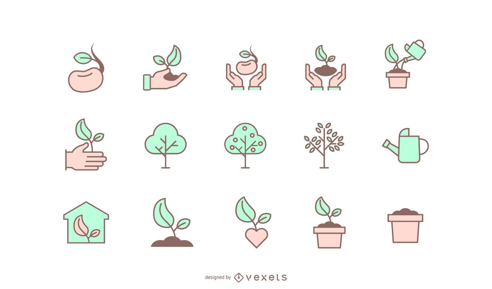 Tree planting icon collection