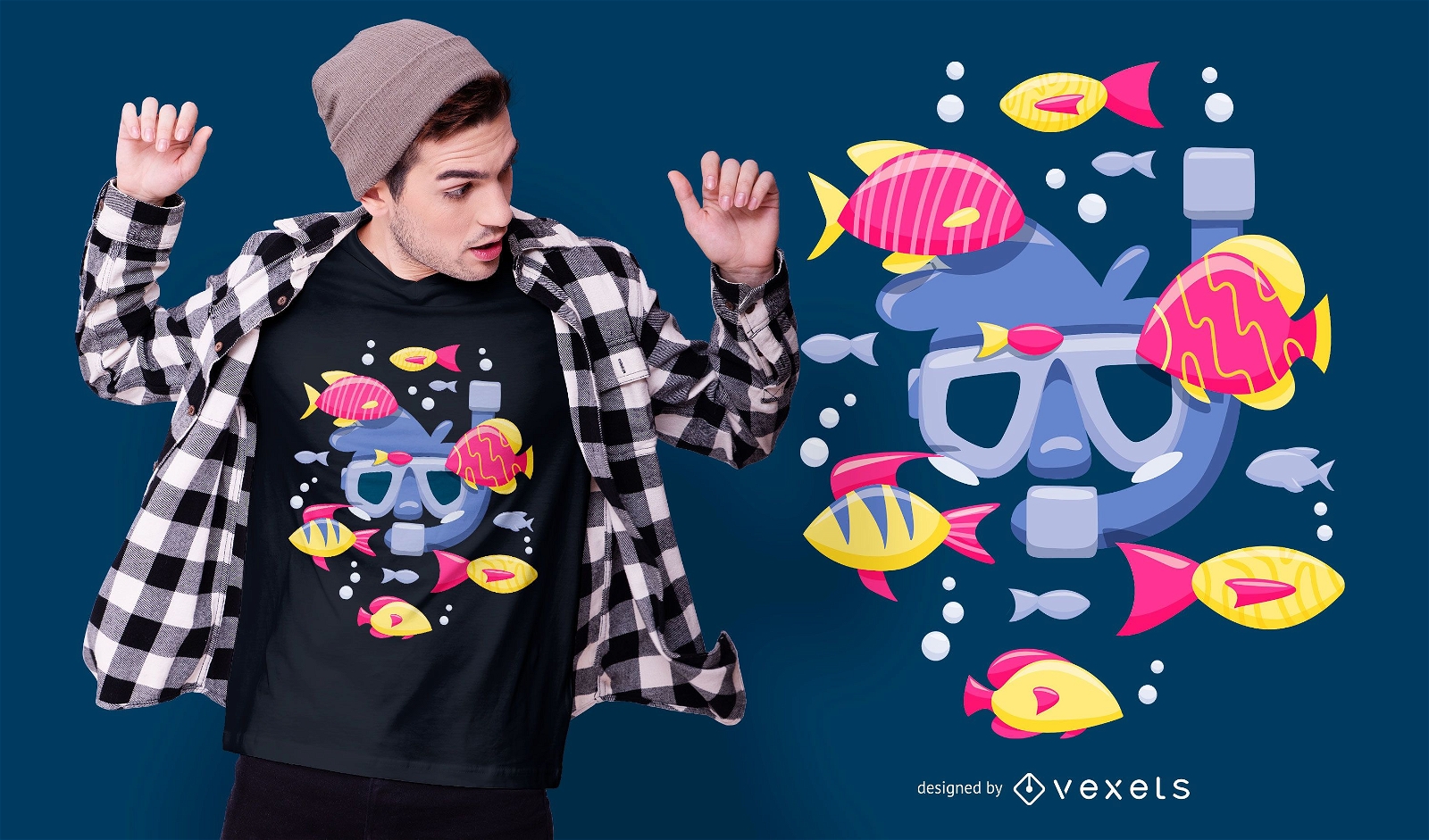 Design de camisetas de peixes para mergulho com snorkel