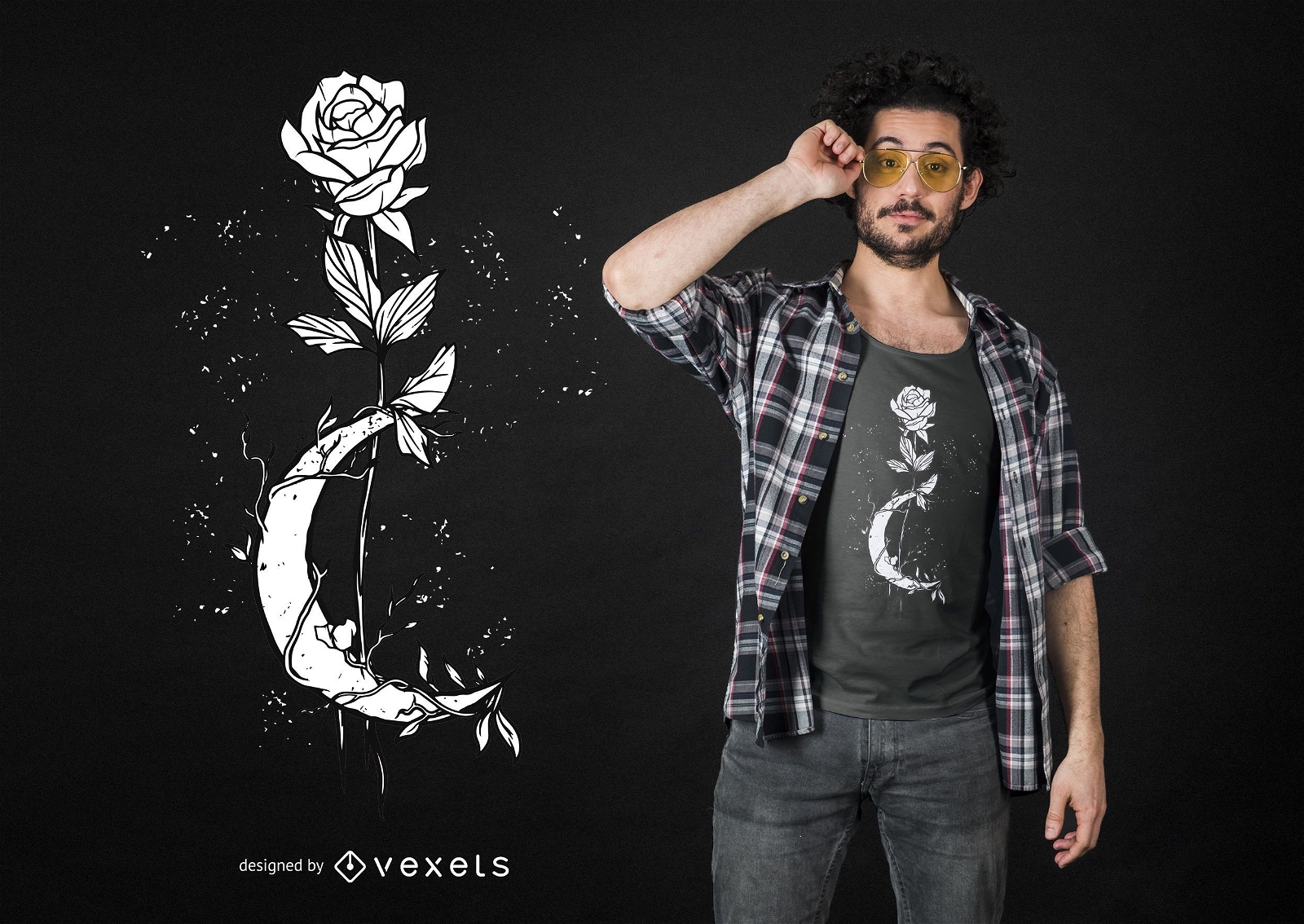 Mond mit einem Rosenblumen-T-Shirt-Design