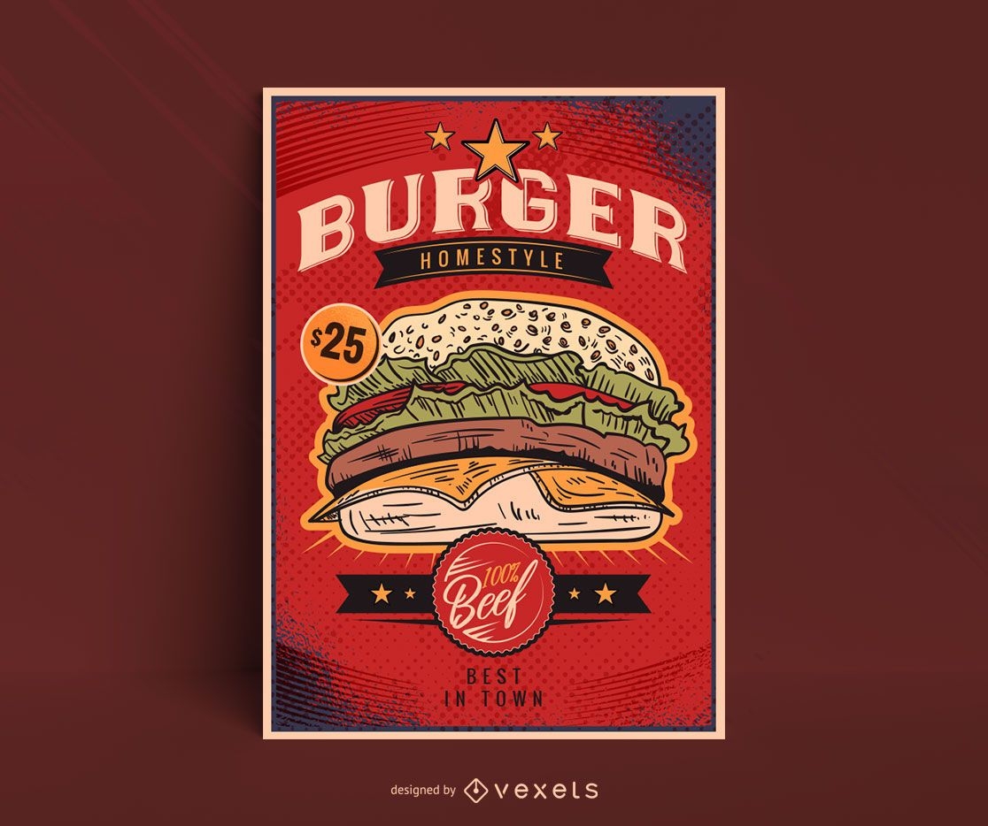 Vintage burger poster template