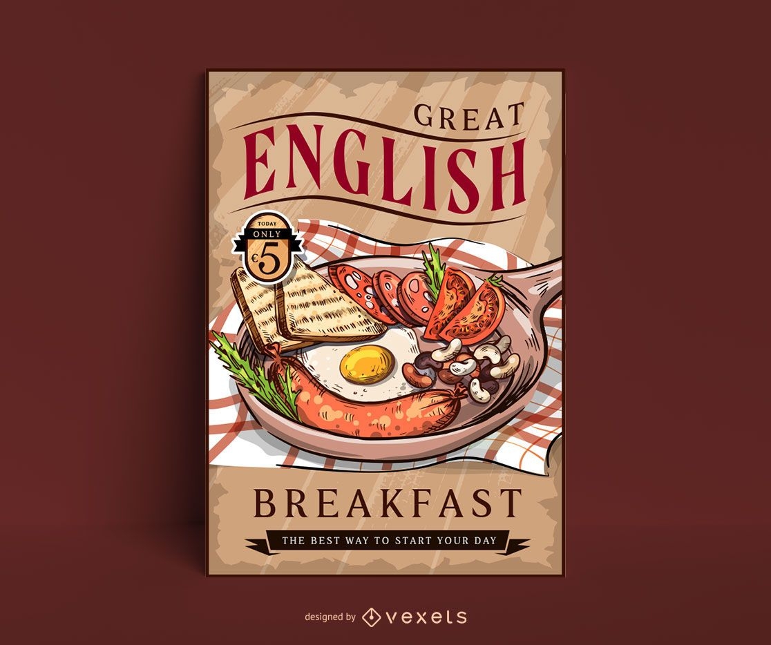 Plantilla de cartel vintage de desayuno inglés